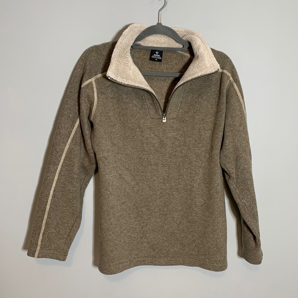 Kuhl Men's Fleece Quarter Zip Pullover Sherpa Lined Collar Khaki Size M